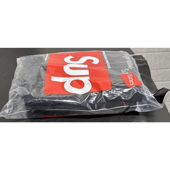 Supreme x Hanes Socks 4 Pack Black Mens Size 6-12 Crew Socks Brand New - Picture 4 of 5